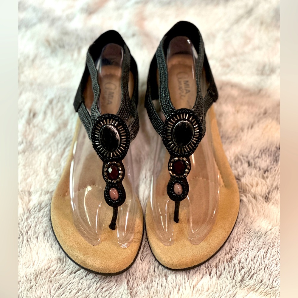 Mia Amore Memory Foam Thong Wedge Sandals